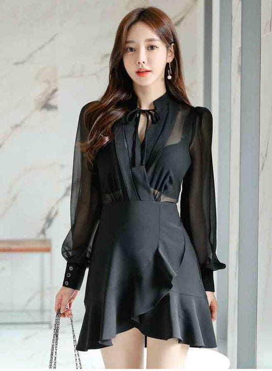Cheris Black Sleeved Dress - One Chic Store