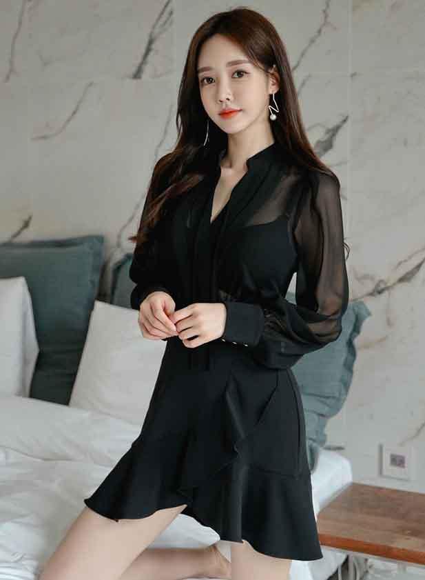 Cheris Black Sleeved Dress - One Chic Store